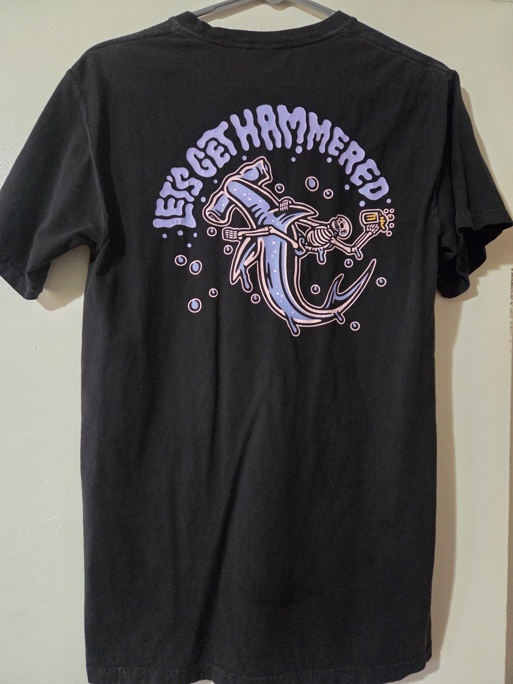 Men's Black Short-Sleeve Graphic Tee with Lilac Shark Print